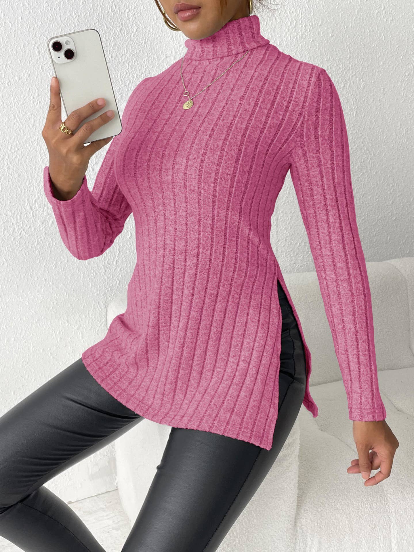 SLIM-FIT MID-LENGTH SWEATER SLIT PIT STRIPES