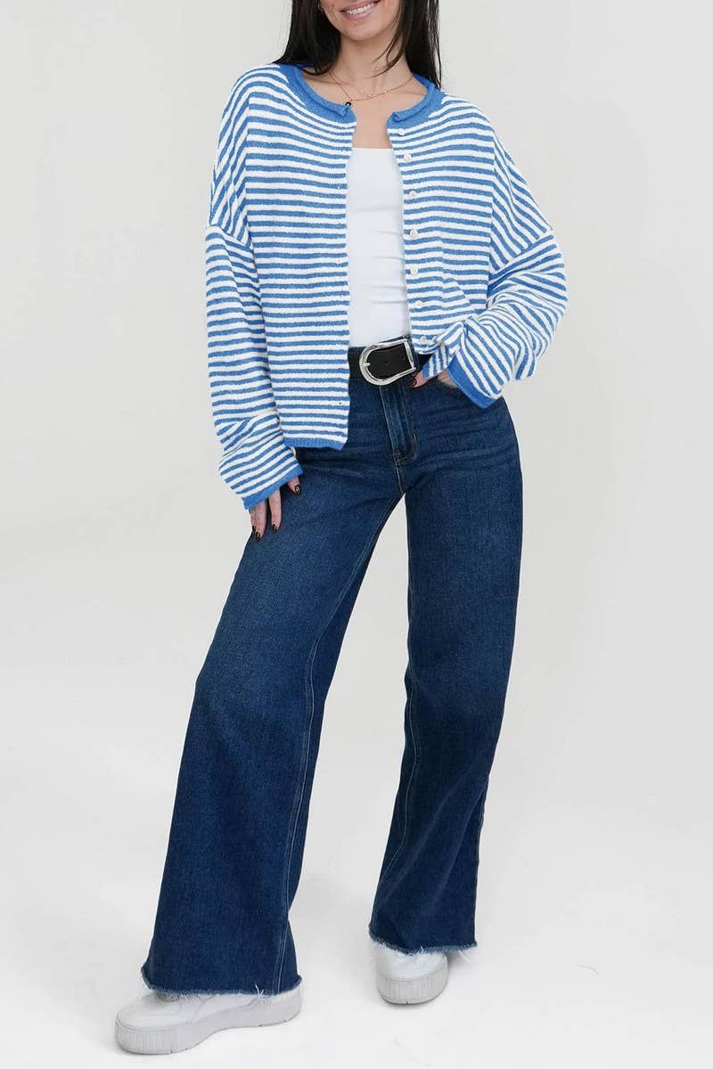 CWOCAL00609_STRIPED COLORBLOCK LONG SLEEVE CARDIGAN SWEATER