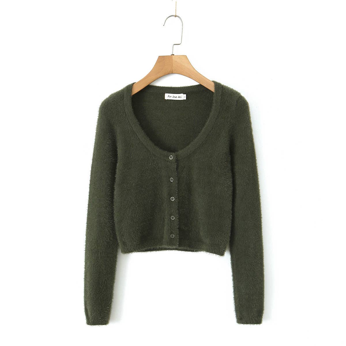 SINGLE BREASTED ROUND NECK MOHAIR KNIT CARDIGAN