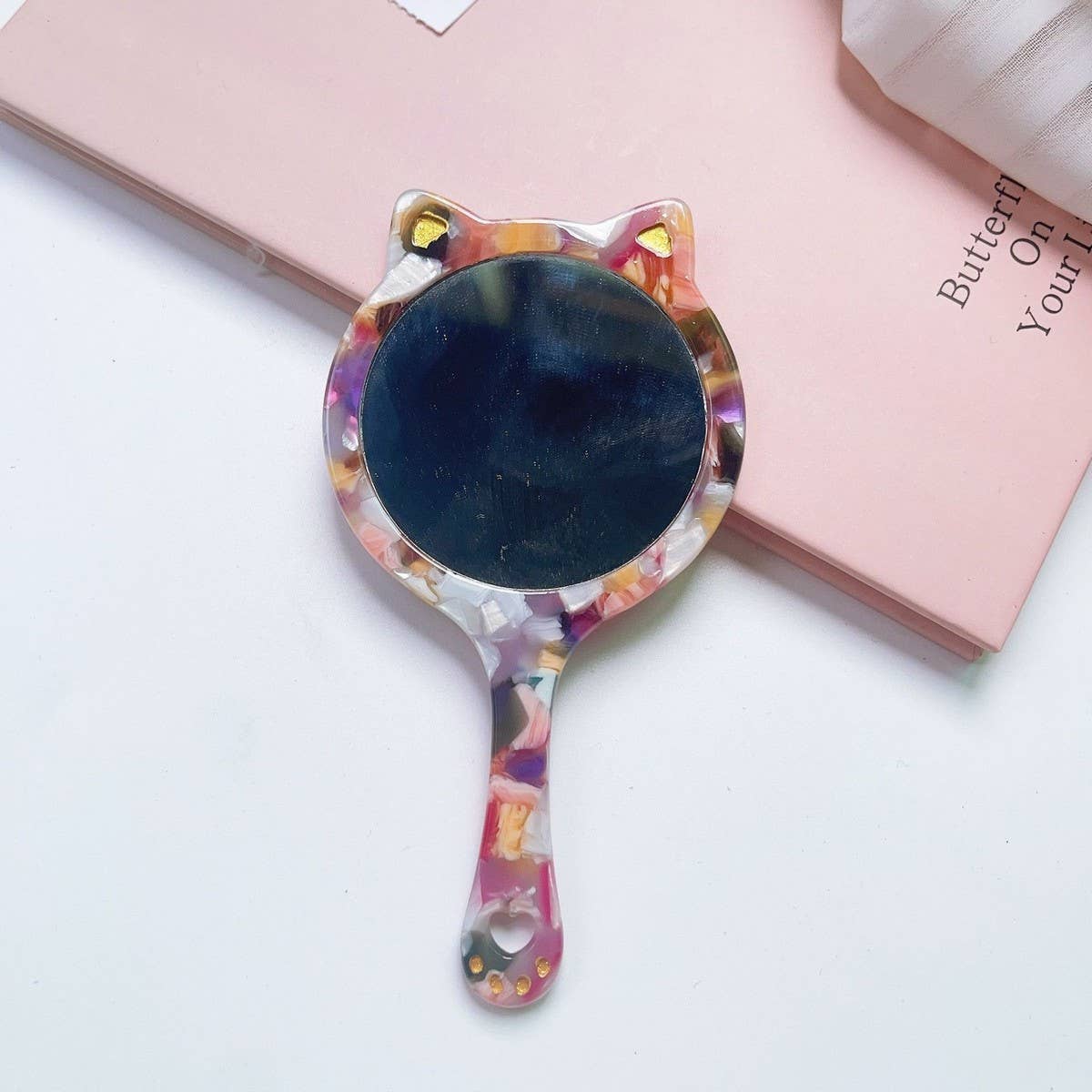 Acetate Cat-Shaped Portable Makeup Mirror_CWMM6394