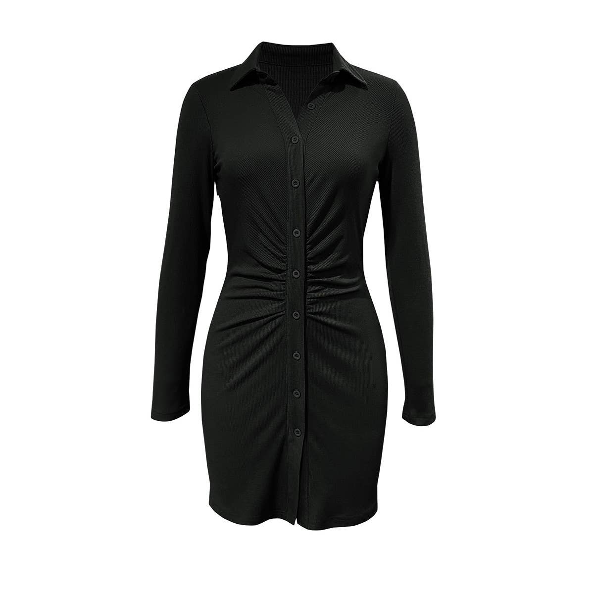 LAPEL SINGLE BREASTED WAIST KNIT DRESS