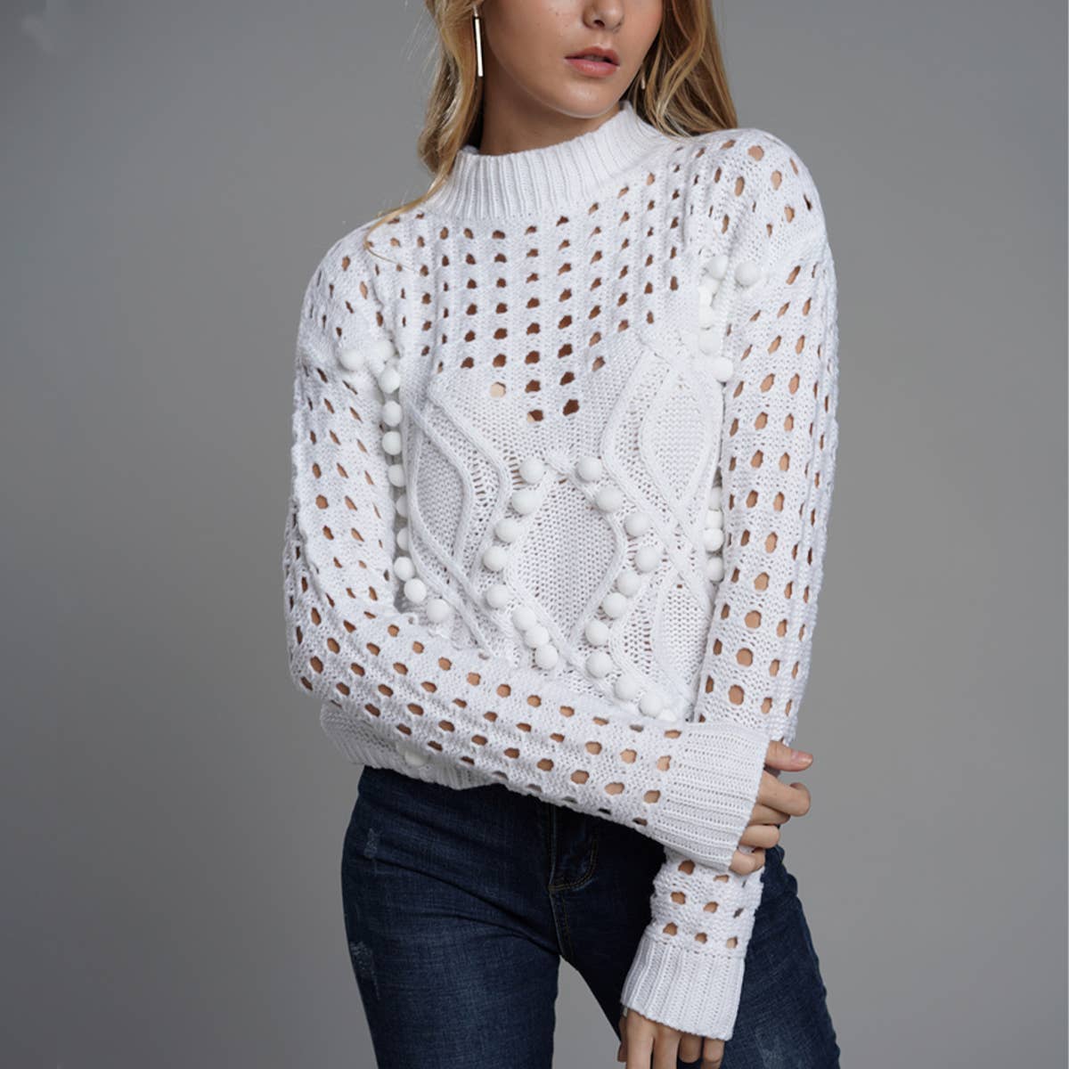 SOLID COLOR LOOSE KNIT CREWNECK PULLOVER SWEATER