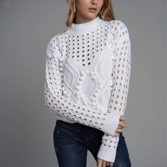 SOLID COLOR LOOSE KNIT CREWNECK PULLOVER SWEATER