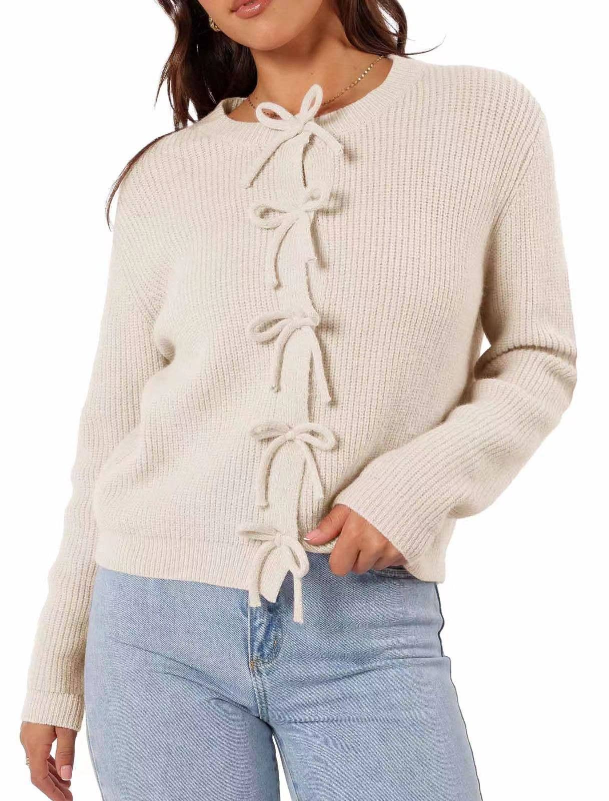 STYLISH AND COMFORTABLE BOW WOOL CARDIGAN
