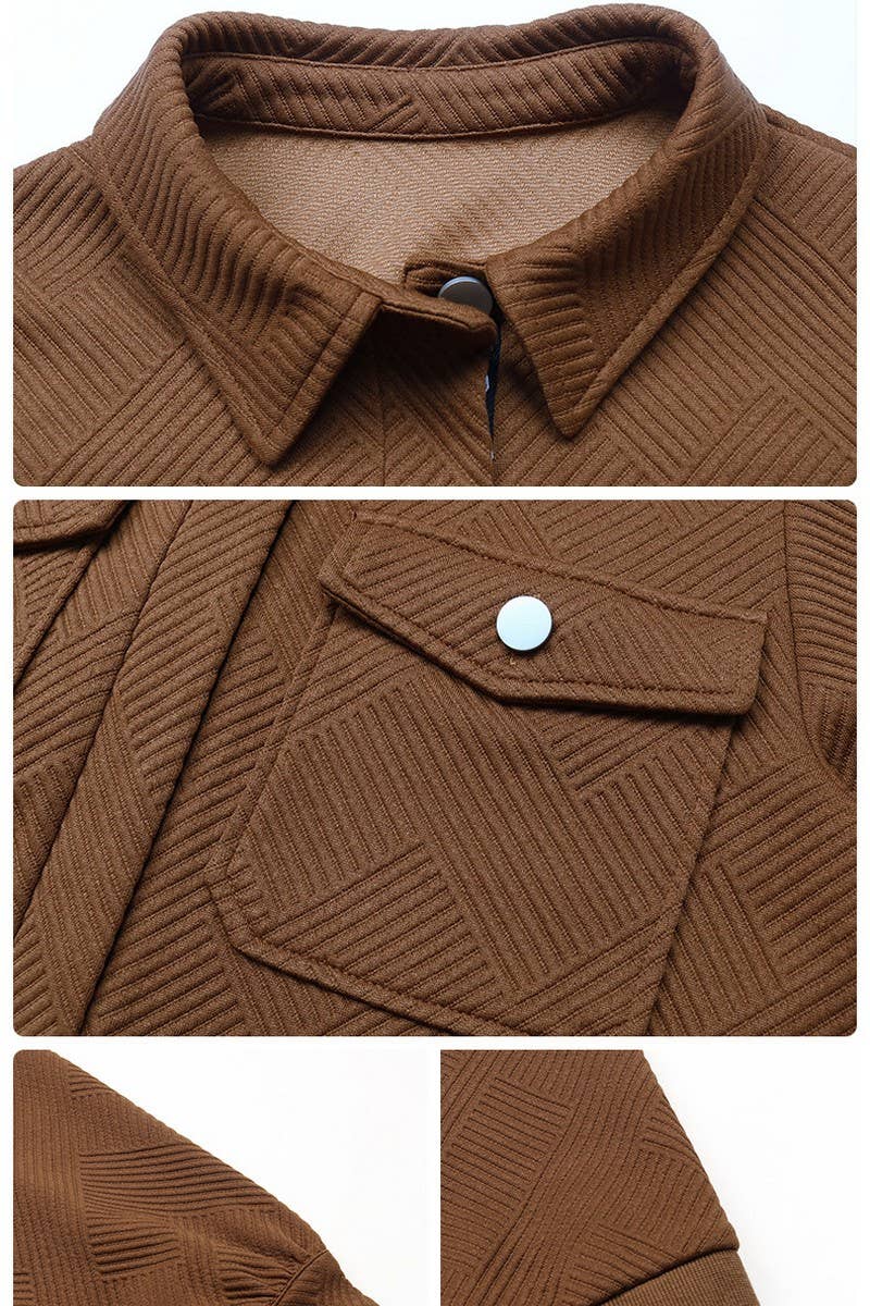 CWOJA1048_SOLID COLOR CASUAL LAPEL POCKET ZIPPER JACKET