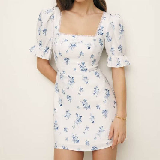 LACE-UP DRESS WITH PUFFY SLEEVES