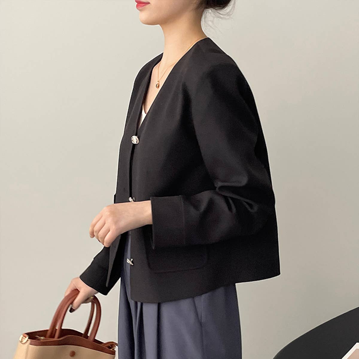 Small fragrance collarless suit jacket