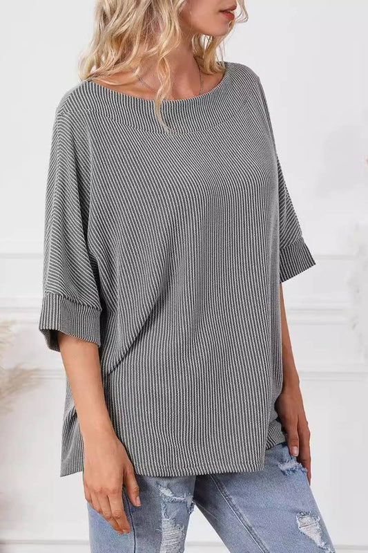 Cwtbls1345_Casual Loose Round Neck Bat-Sleeved Top