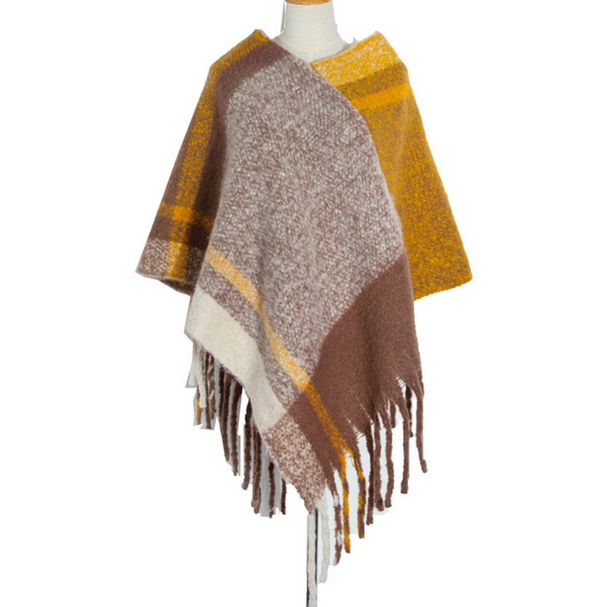 THICK TASSEL COLOR MATCHING PULLOVER CAPE SHAWL
