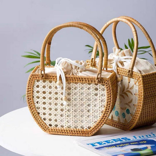 HANDMADE RATTAN BASKET SHELL STORAGE HANDBAG
