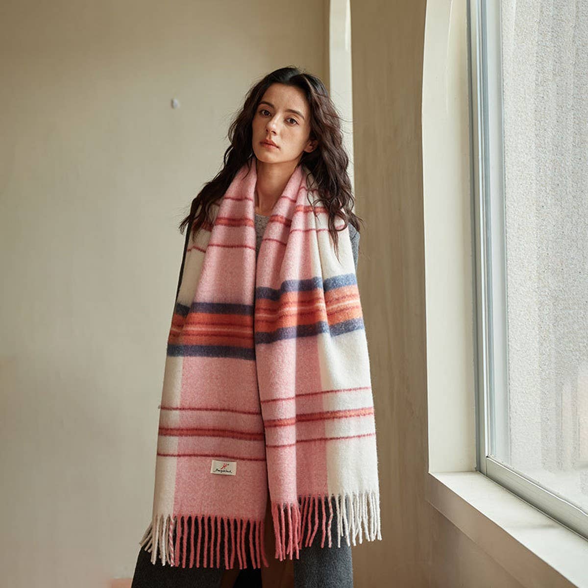 Blue Plaid Faux Cashmere Scarf ??Winter Warm_CWASC2337