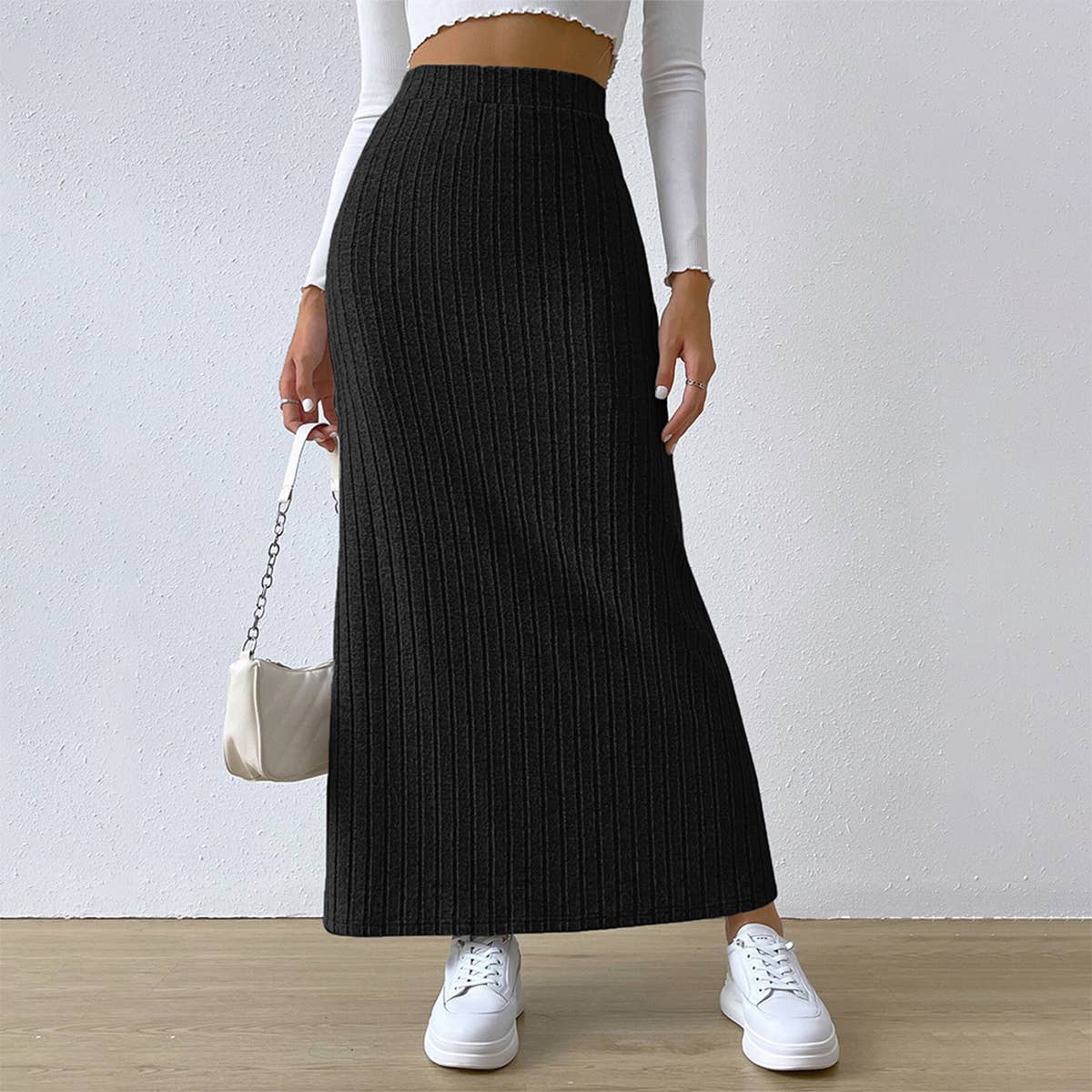 SIMPLE TRENCH STRIP A-LINE HIGH-WAISTED SKIRT