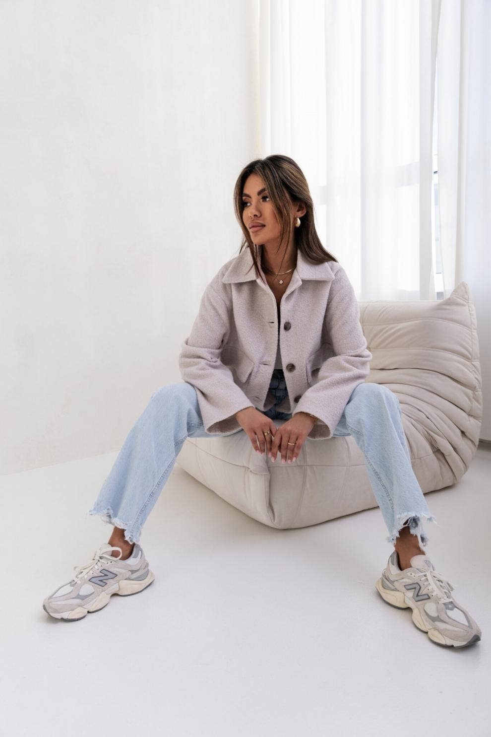 SIMPLE SOLID COLOR SINGLE BREASTED WOOLEN COAT