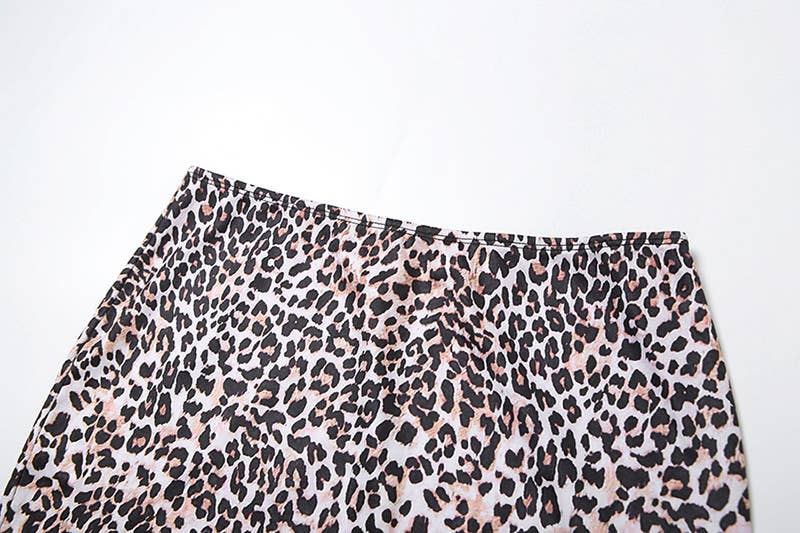 LEOPARD PRINT MIDRIFF HALTER SKIRT HIP WRAP SET