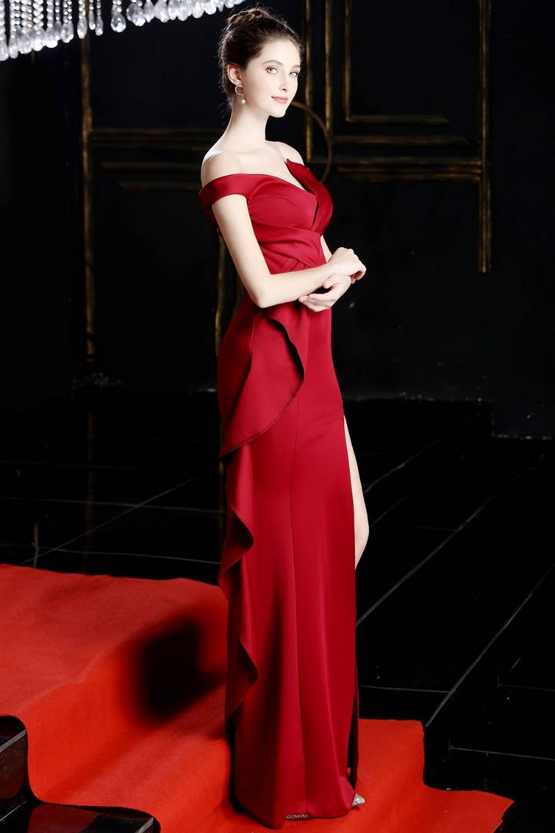 CWDMD3626_ONE-SHOULDER FISHTAIL PARTY DRESS SPLIT DRESS