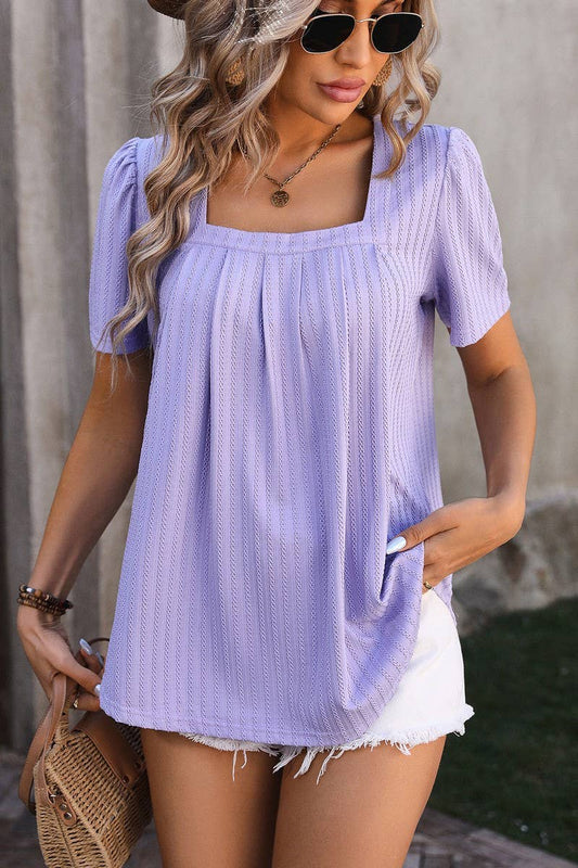 Cwtts0776_Sweetheart Neck Shirt Sleeve Top