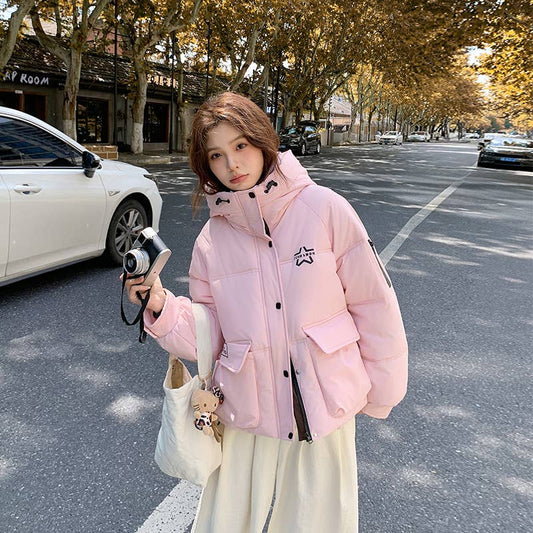 Solid color hooded warm winter padded jacket