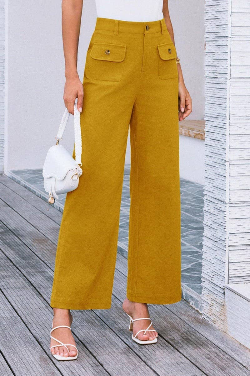 CWBLP1852_SOLID COLOR HIGH WAIST POCKET WIDE LEG TROUSERS