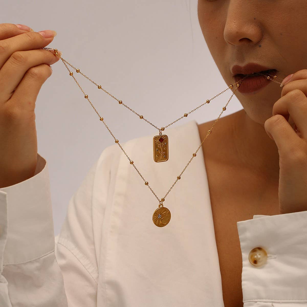 Colorful Zircon Stainless Steel Necklace, Colorfast