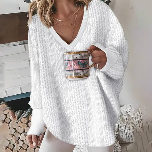 SOLID COLOR KNIT SWEATER V-NECK PULLOVER HOODIE