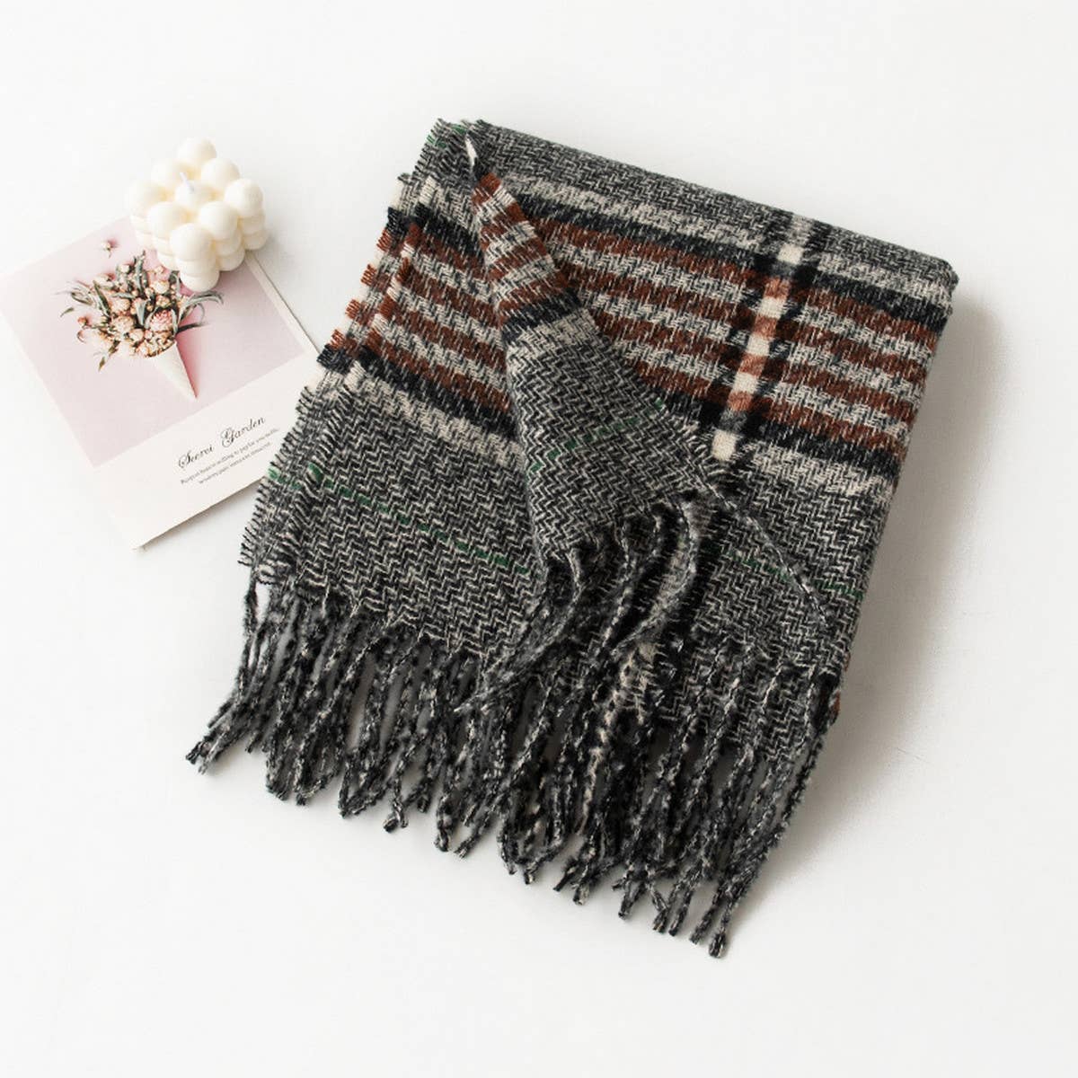 Plaid Tassel Scarf ??Soft Warm Faux Cashmere Wrap_CWASC0997