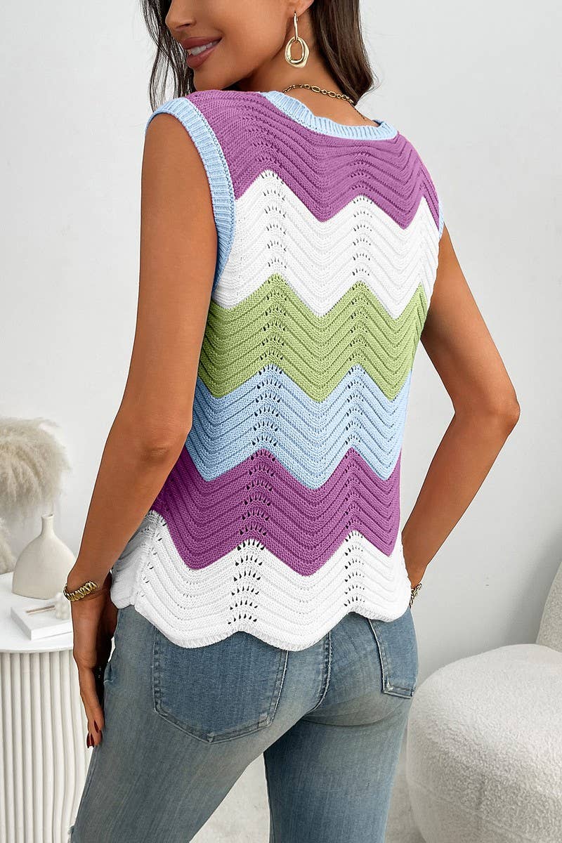 CWOCASL0060_DOPAMINE COLORBLOCK KNIT CREW NECK TANK TOP