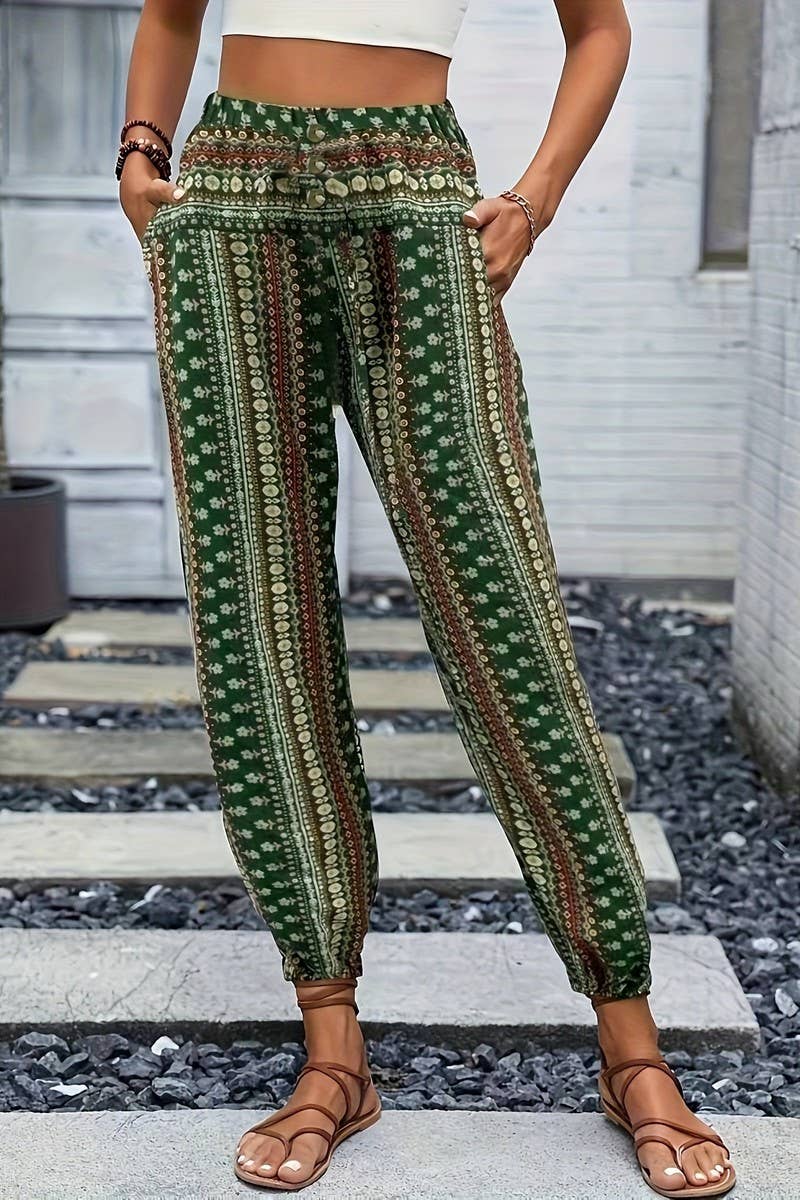 CWBLP2069_BOHO PRINT ELASTIC WAIST DRAPED JOGGER PANTS