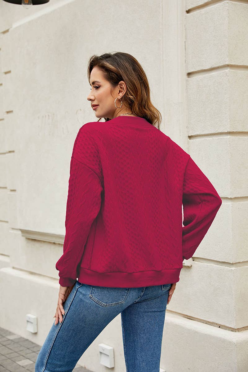 Solid-color zipper round-neck Jackets