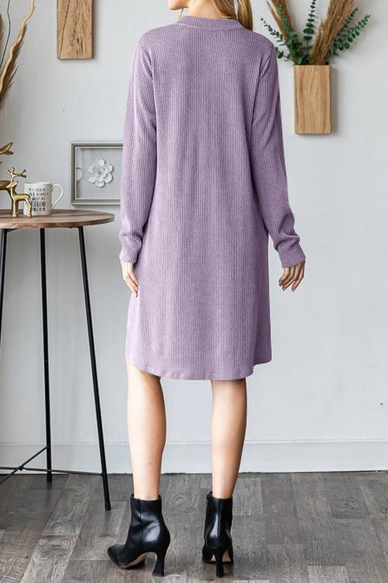 CWDSD6681_SOLID COLOR V-NECK LONG SLEEVE LOOSE DRESS