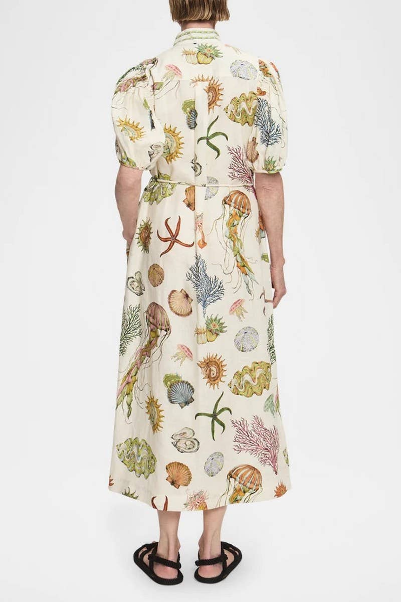 CWDMD5740_NEW PRINTED CASUAL PUFF SLEEVE DRESS