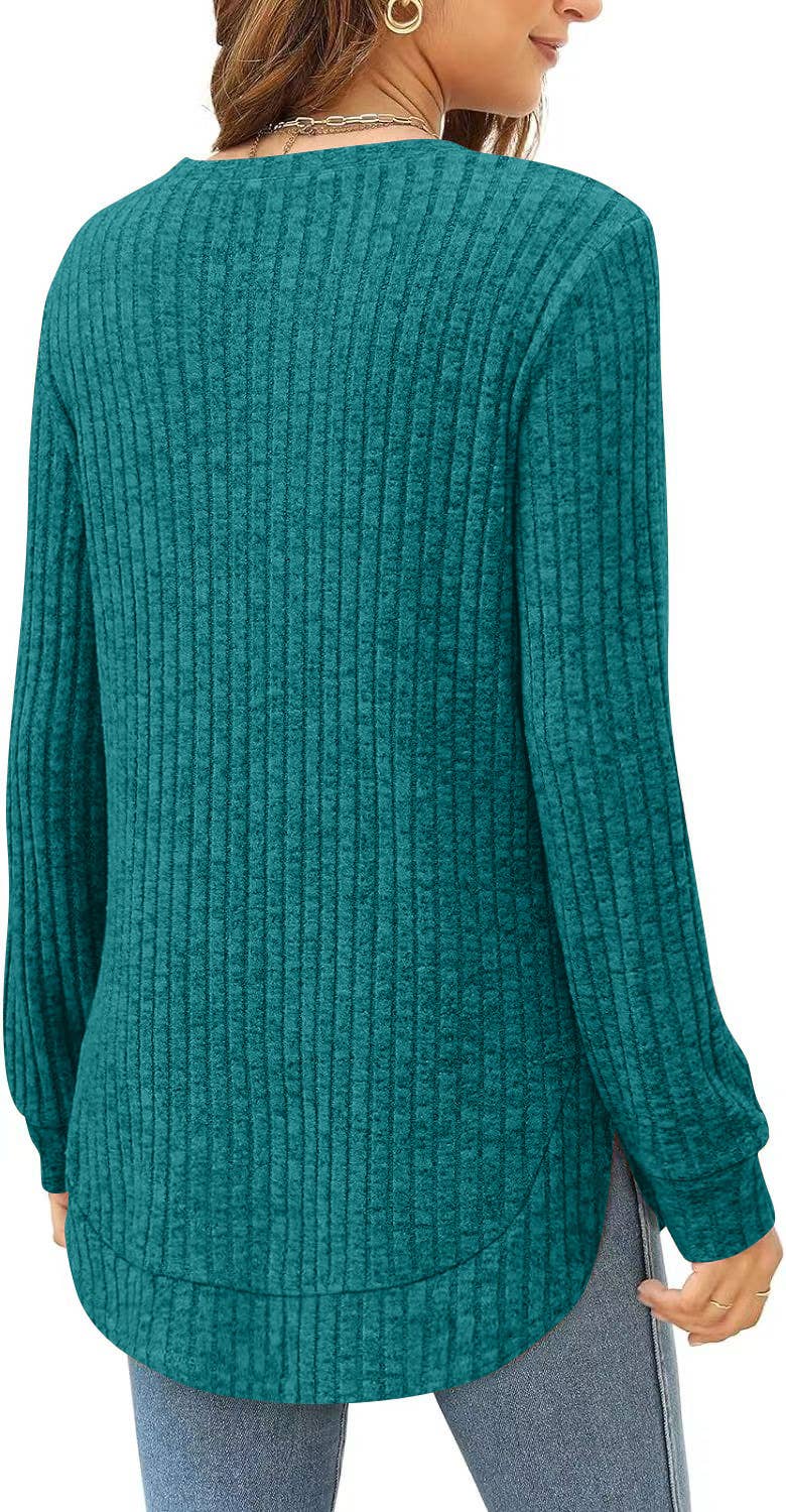 SOLID COLOR ROUND NECK LONG SLEEVE BRUSHED SHIRT