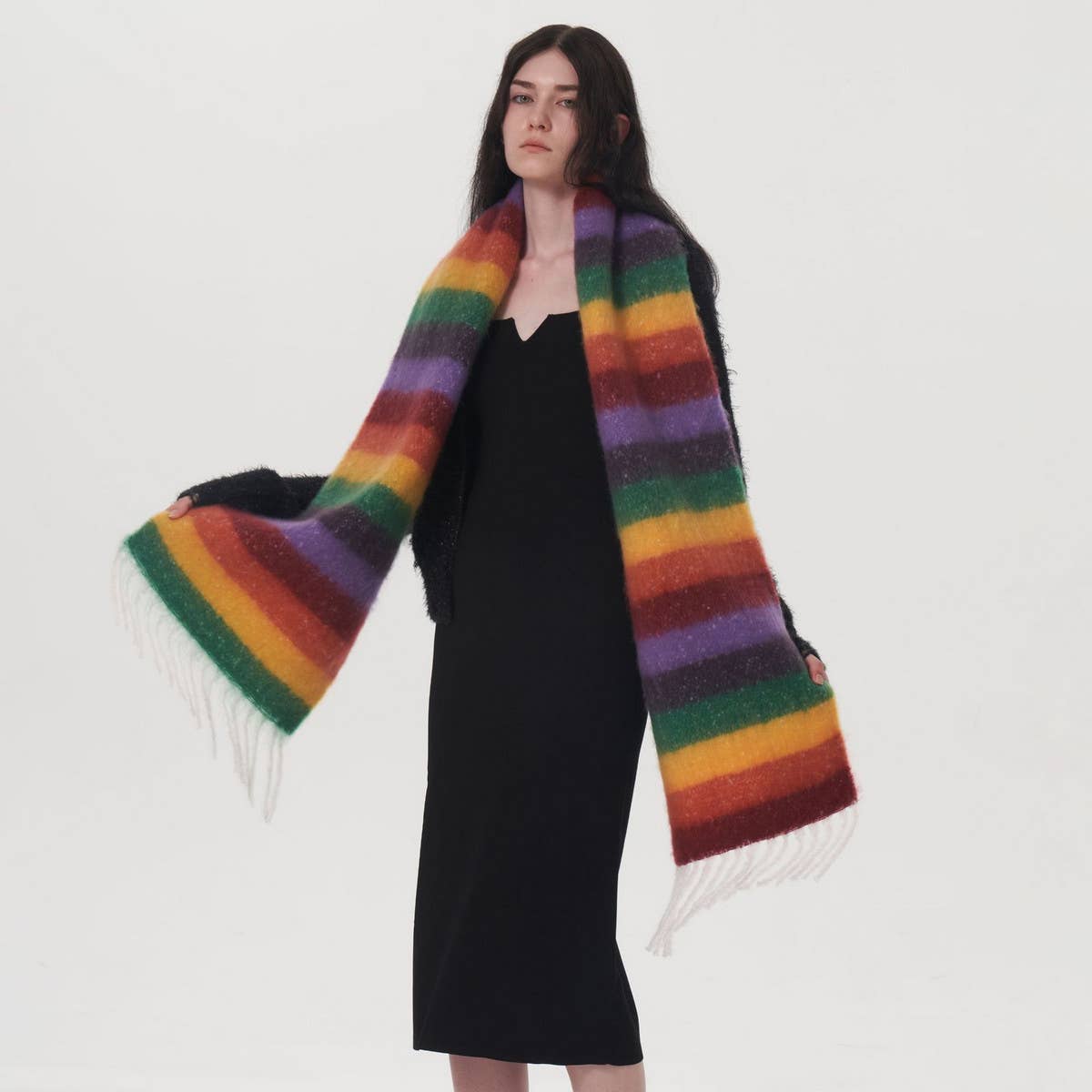 WOMEN STRIPED FRINGED PLAID SCARF