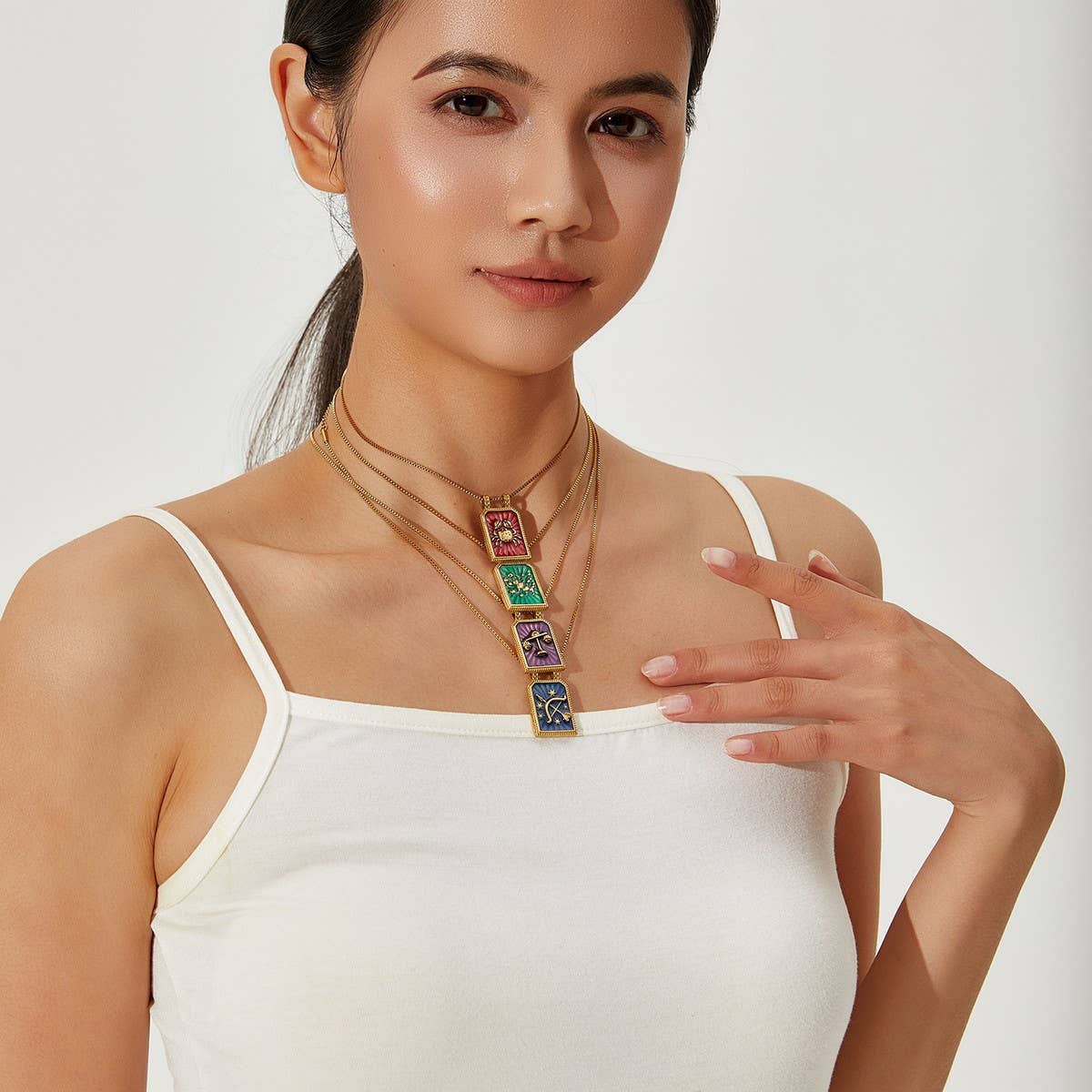 Vintage Square Zodiac Necklace with Enamel