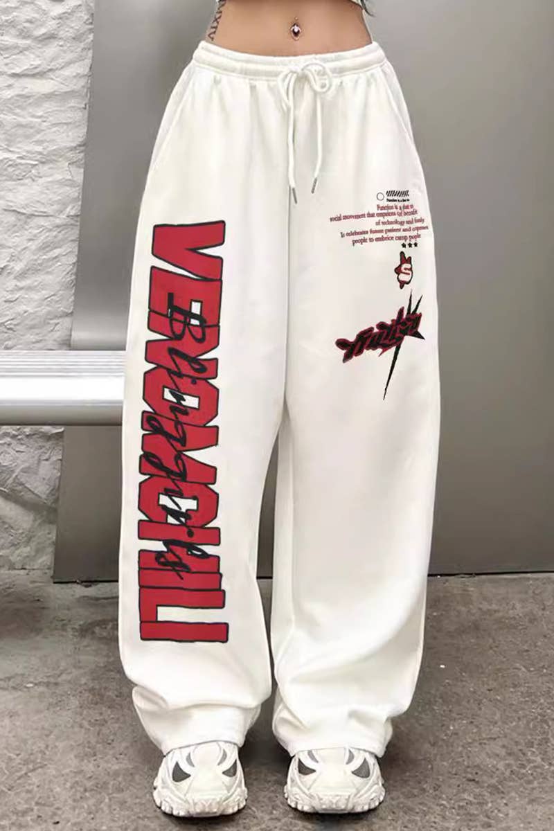 SPORT LOOSE FLEECE LARGE PRINT WIDE-LEG TROUSERS