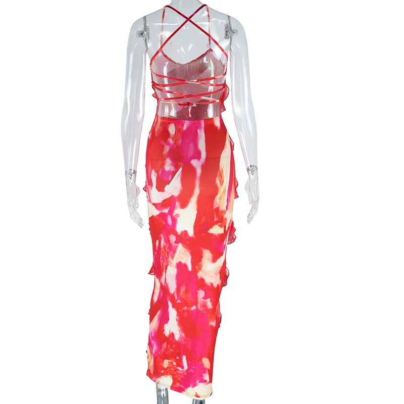 PRINTED SEXY HALTER HALTER IRREGULAR DRESS