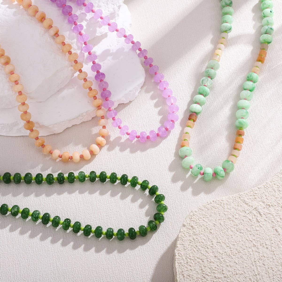 Pink-Green Natural Stone Beaded Necklace_CWMM8839