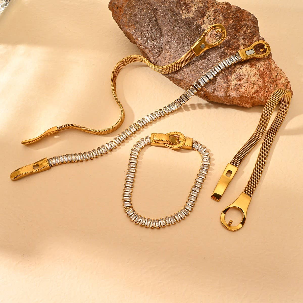 18K Stainless Steel Bracelet with Zircon Stones_CWAJE4601