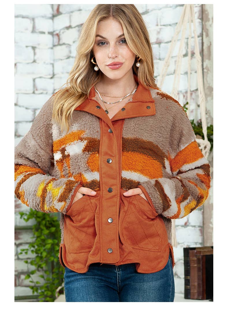 LEATHER FLEECE PATCHWORK BREASTED CARDIGAN