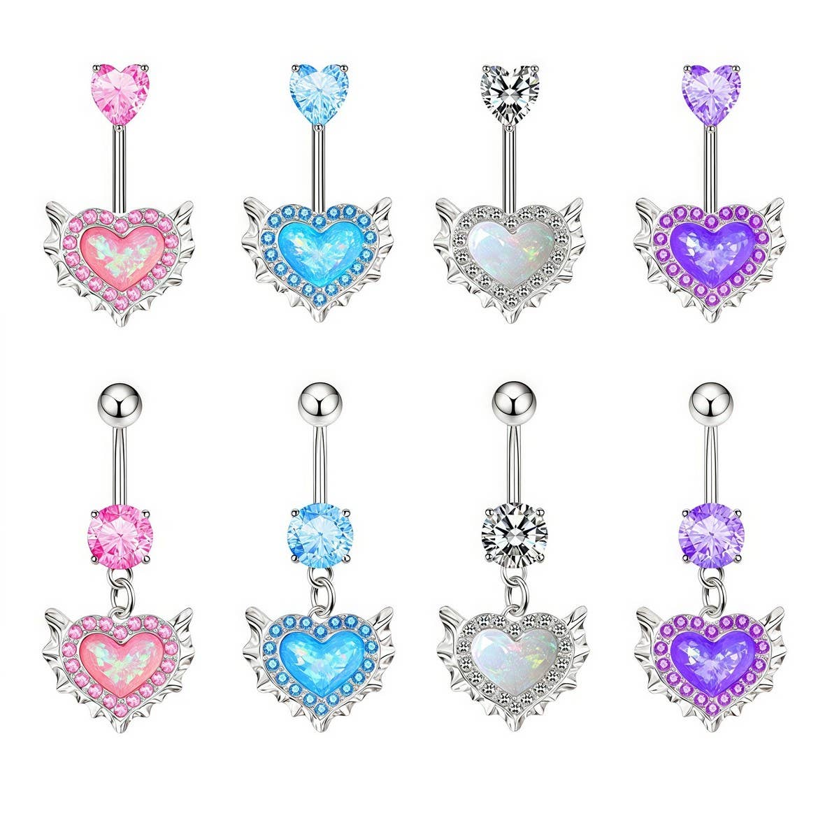 Heart Opal Zircon Belly Button Ring