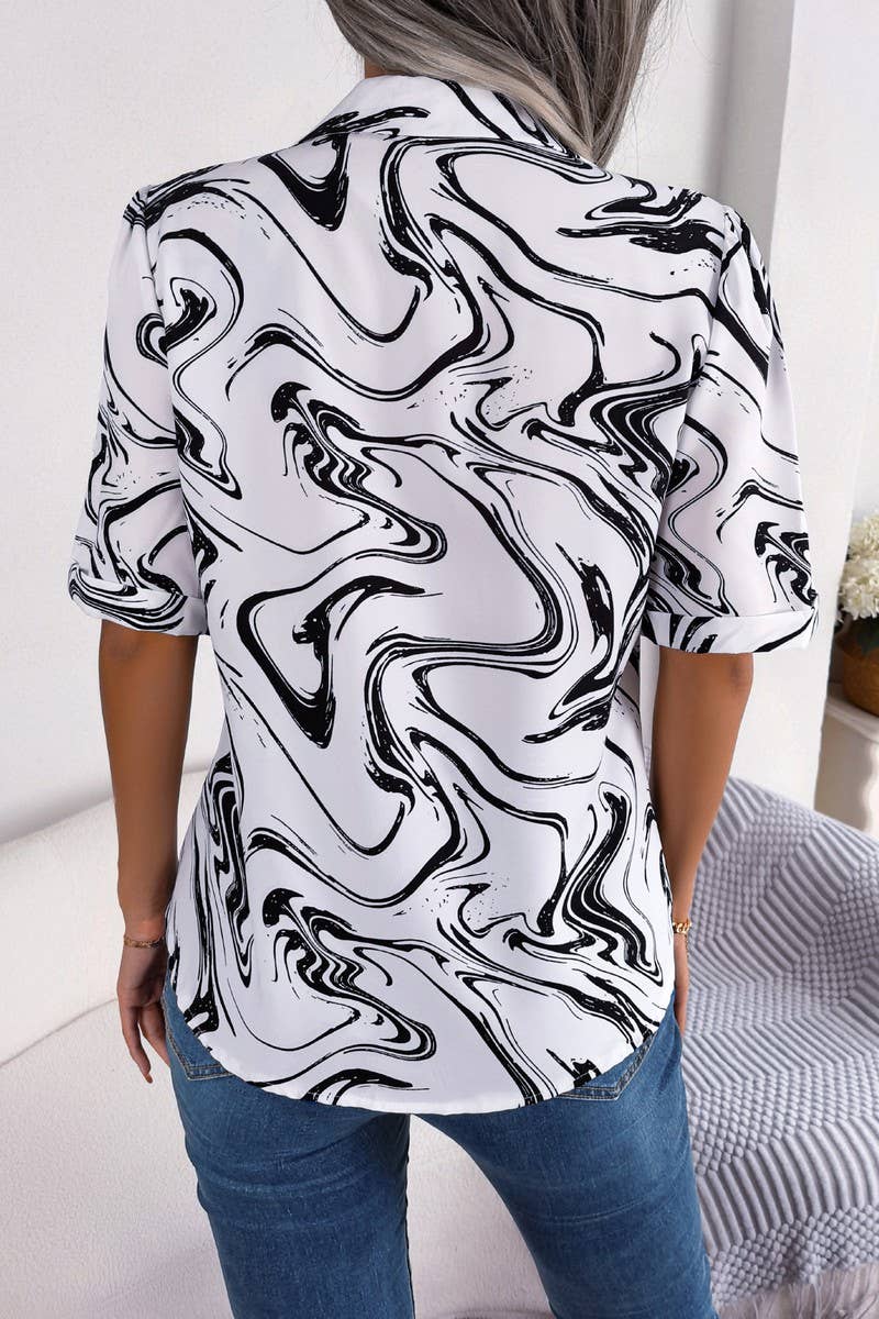 SUIT COLLAR CONTRAST COLOR SHORT SLEEVE SHIRT_CWTSTS0224