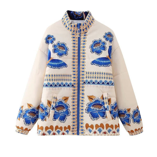 BLUE FLOWER PRINT ZIP-UP QUILTED JACKET_CWOJA1558