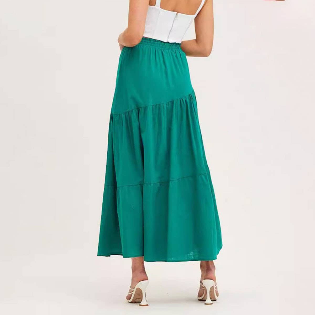 COTTON AND LINEN MAXI SKIRT WITH PLEATED HEM