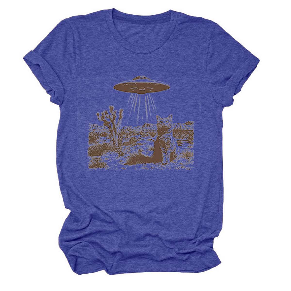 Cat and Spaceship Graphic Tee for Women_CWTTS1514