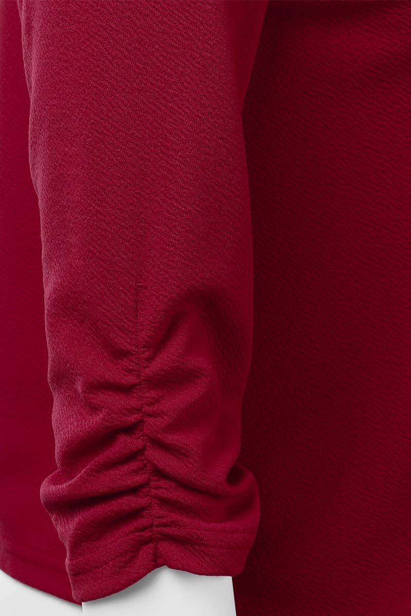 CWOBL091_Casual Work Ruched 3/4 Slv Open Front Blazer Jacket