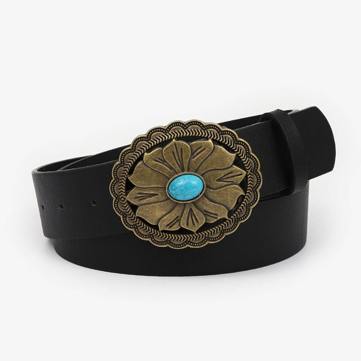 12KINDS TURQUOISE ALLOY BUCKLE BLACK VINTAGE BELT_CWABE0195