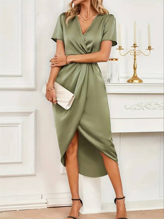 Wrap dress with cross-neck