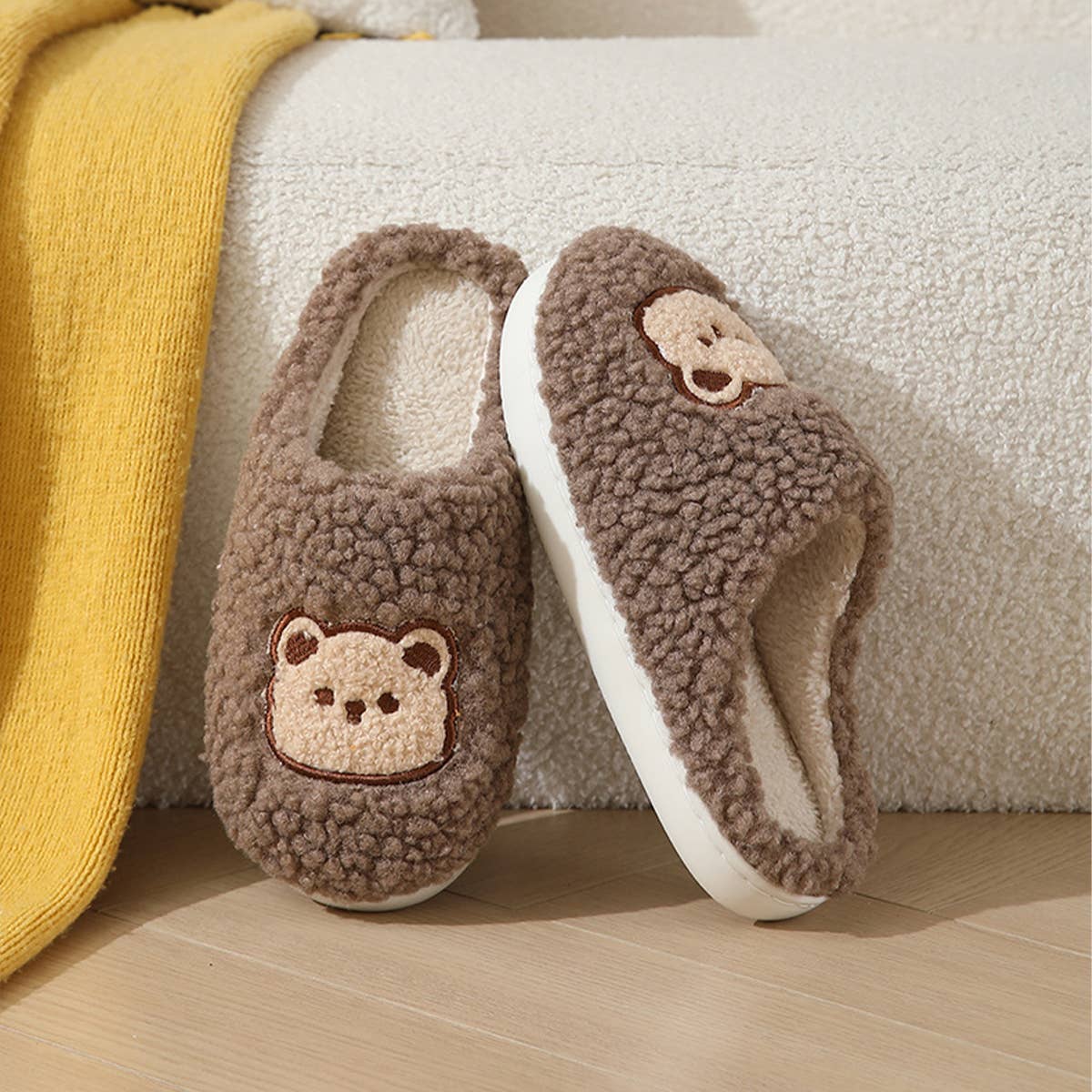 CUTE CARTOON BEAR PLUSH WARM COTTON SLIPPERS