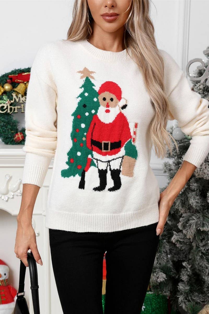 CWOSWL07568_CREW NECK JACQUARD CHRISTMAS KNIT SWEATER