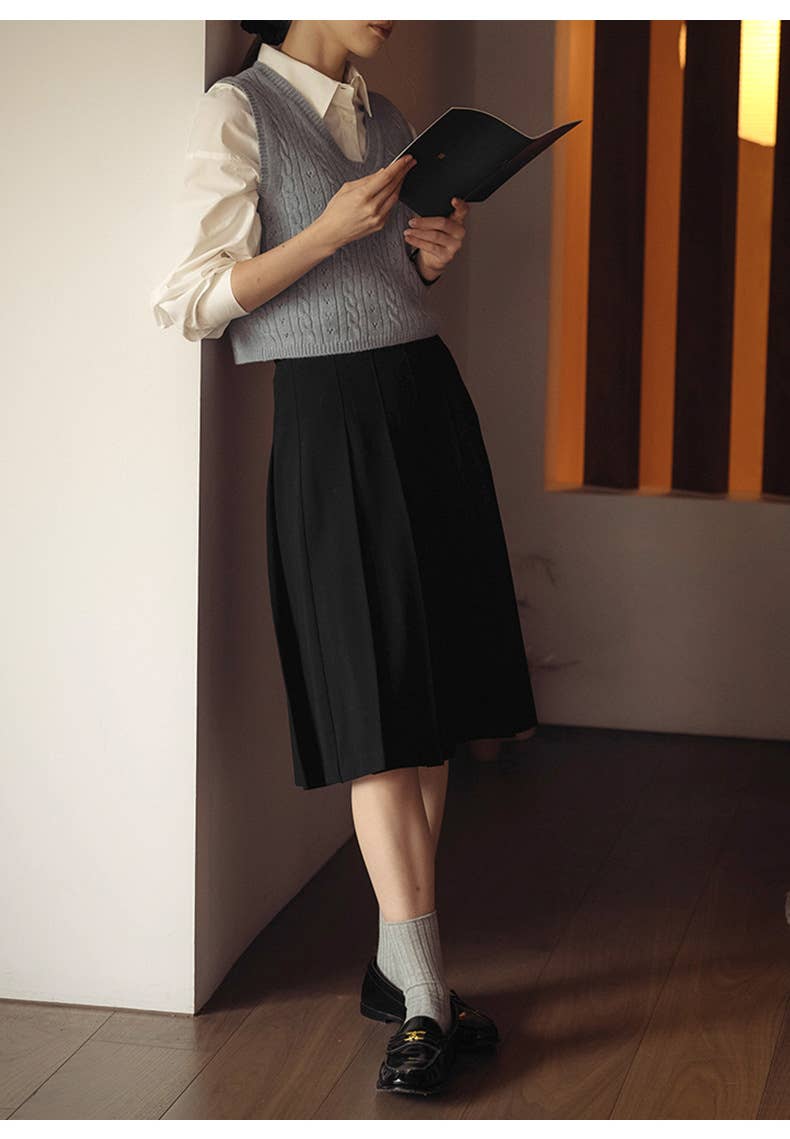 Pleated draping feeling retro high waist skirt