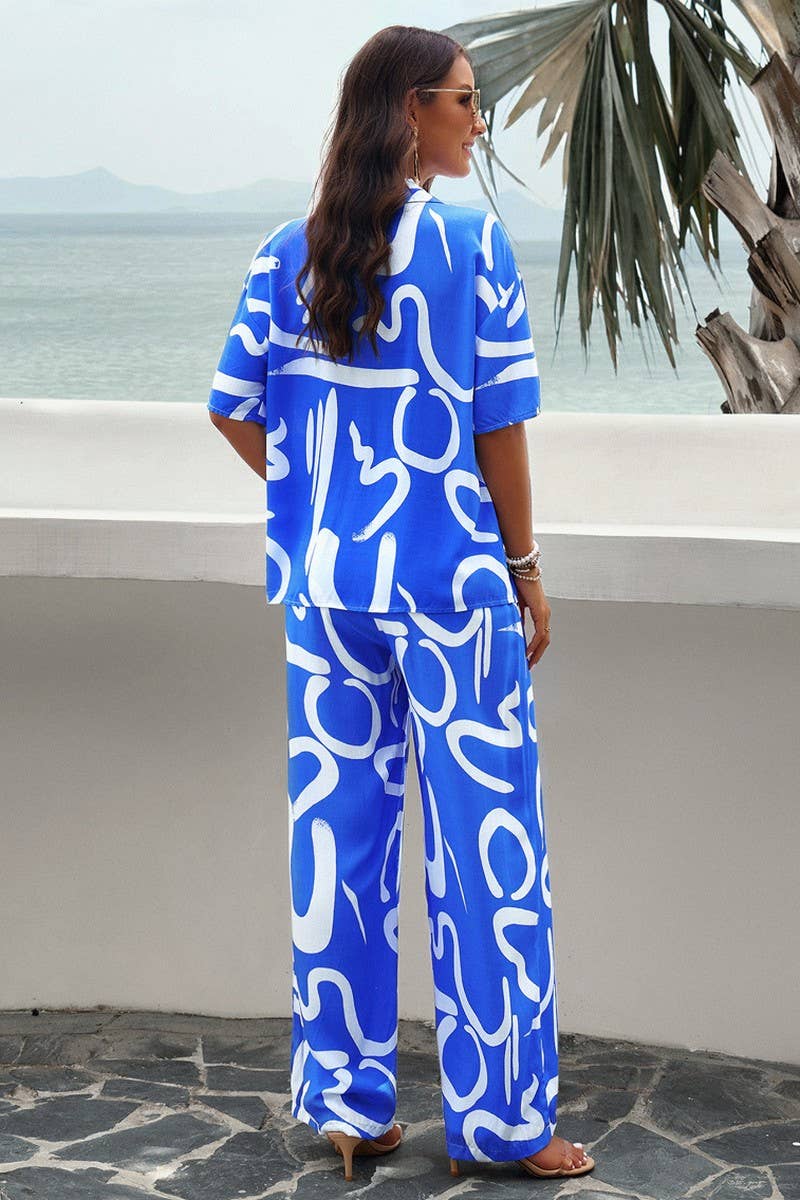 TEMPERAMENT PRINTED SHORT SLEEVE SUIT_CWSTB0370